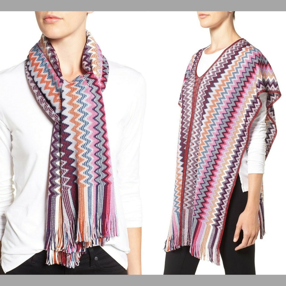NWD Missoni ZigZag Fringe Poncho‎ or Scarf Multi-Metallic [SZ O/S ]  2 Way wear